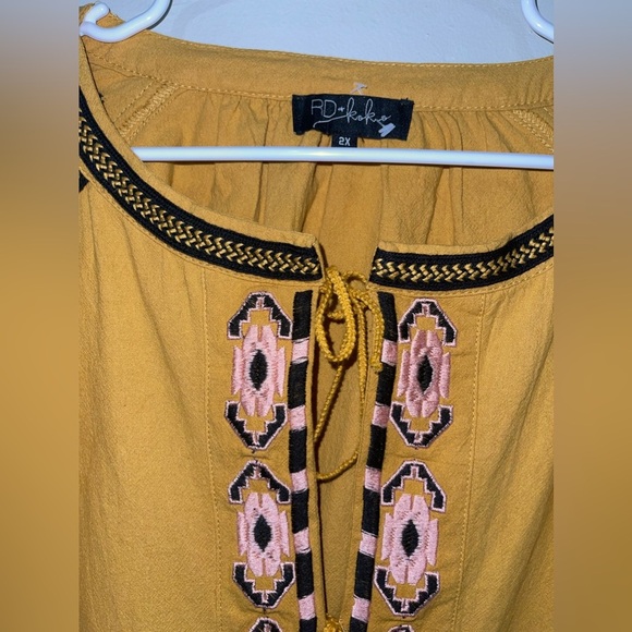 Anthropologie RD +Koko Plussize Embroidered Boho Puff Sleeve TieFront Jacket Top - Picture 7 of 10